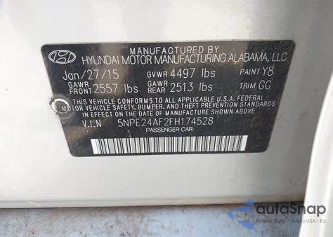 2015 Hyundai Sonata Se из США, поврежденный, VIN 5NPE24AF2FH174528